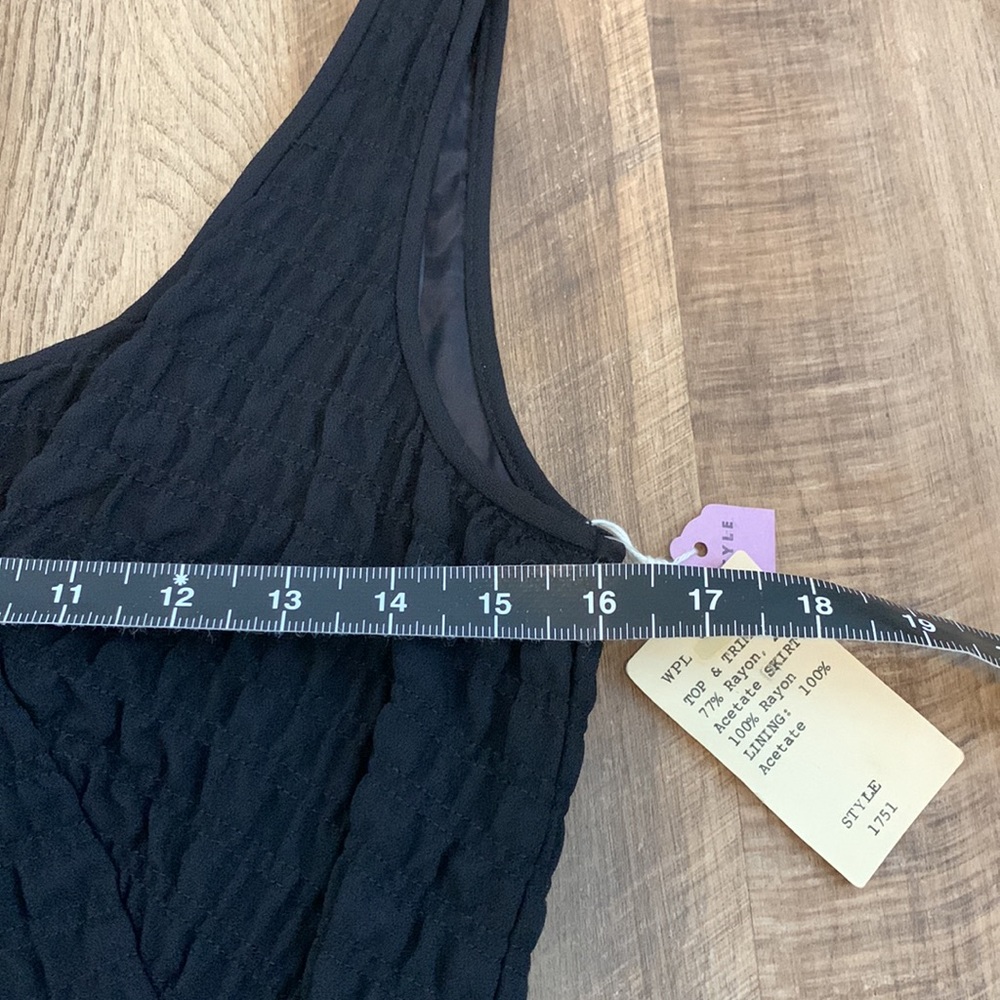 Minx Modes Vintage Rosettes Smocked Chiffon Little Black Dress LBD XS - Picture 9 of 13